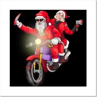 Biker Couples Santa Christmas Posters and Art